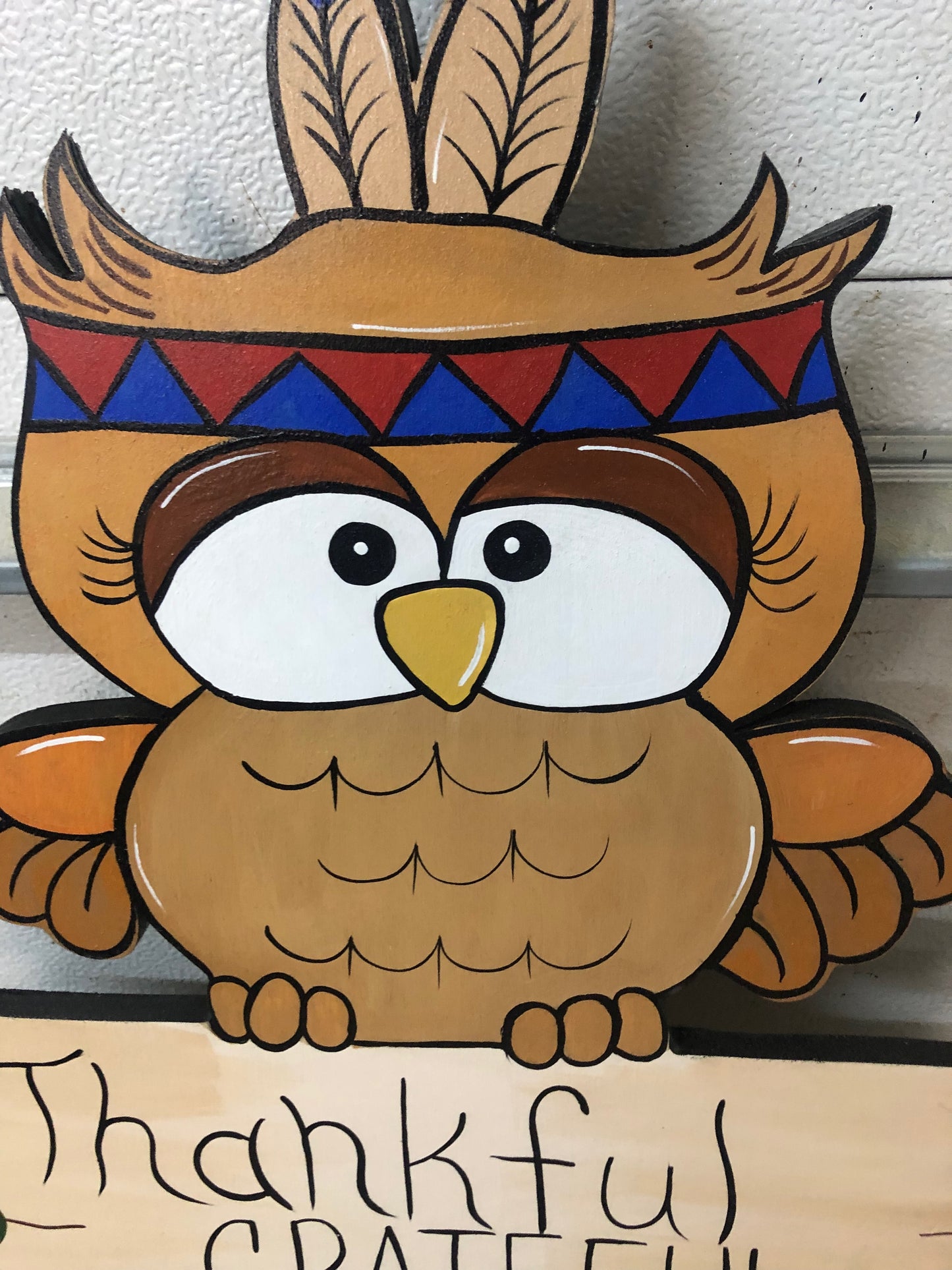 OWL THANKSGIVING OUTDOOR WOOD YARD ART SIGN, THANKFUL, GRATEFUL, BLESSED, THANKSGIVING OUTDOOR DECORATION