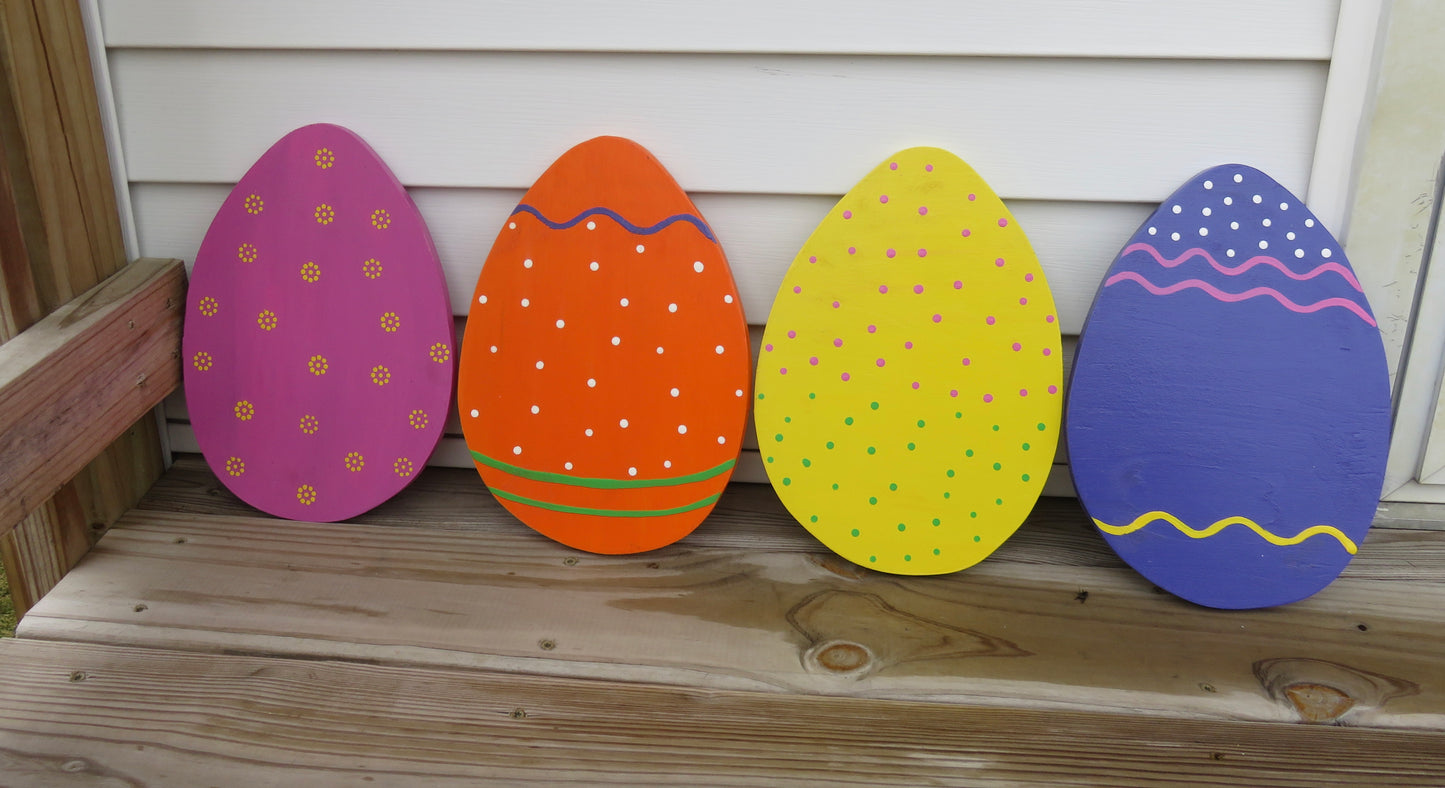 EASTER EGG DECORATION WOOD CUTOUT OUTDOOR LAWN YARD ART SIGN, 9", 12" OR 18" TALL