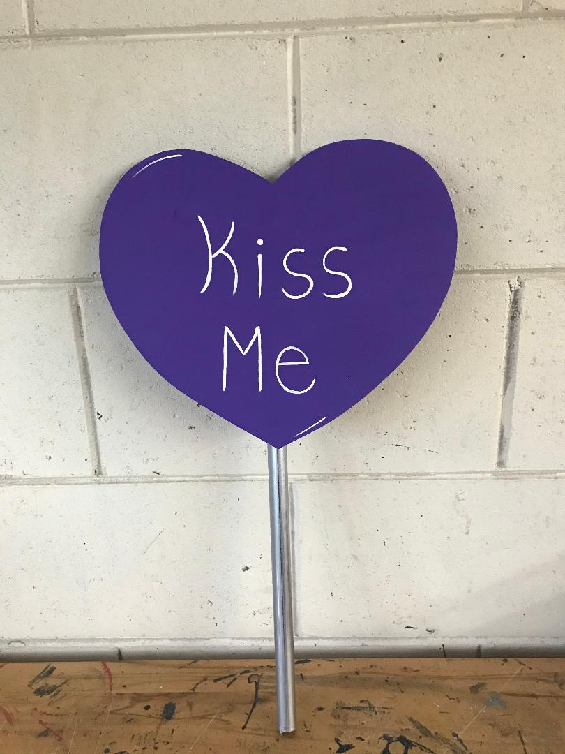 VALENTINE’S DAY CONVERSATION HEART WOOD OUTDOOR YARD ART SIGN, LAWN & GARDEN SIGN