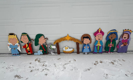 PEANUT PEOPLE NATIVITY Christmas Wood Outdoor Yard Art Set of 10, Charlie