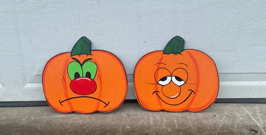 Halloween Jack-O-Lantern Pumpkins, Set of 2, Wood Outdoor Yard Art Sign, Outdoor Decorations