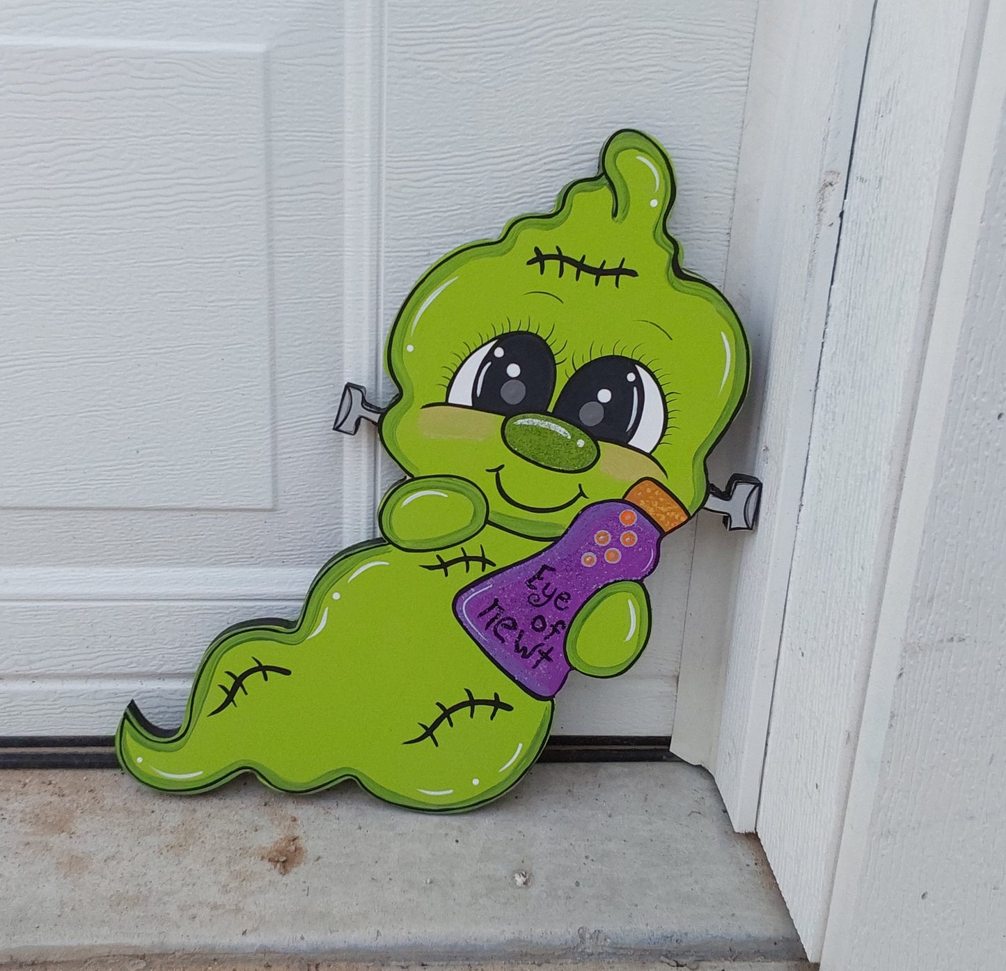 Frankenstein Ghost Halloween Yard Art, Hand-Painted Wood Decoration