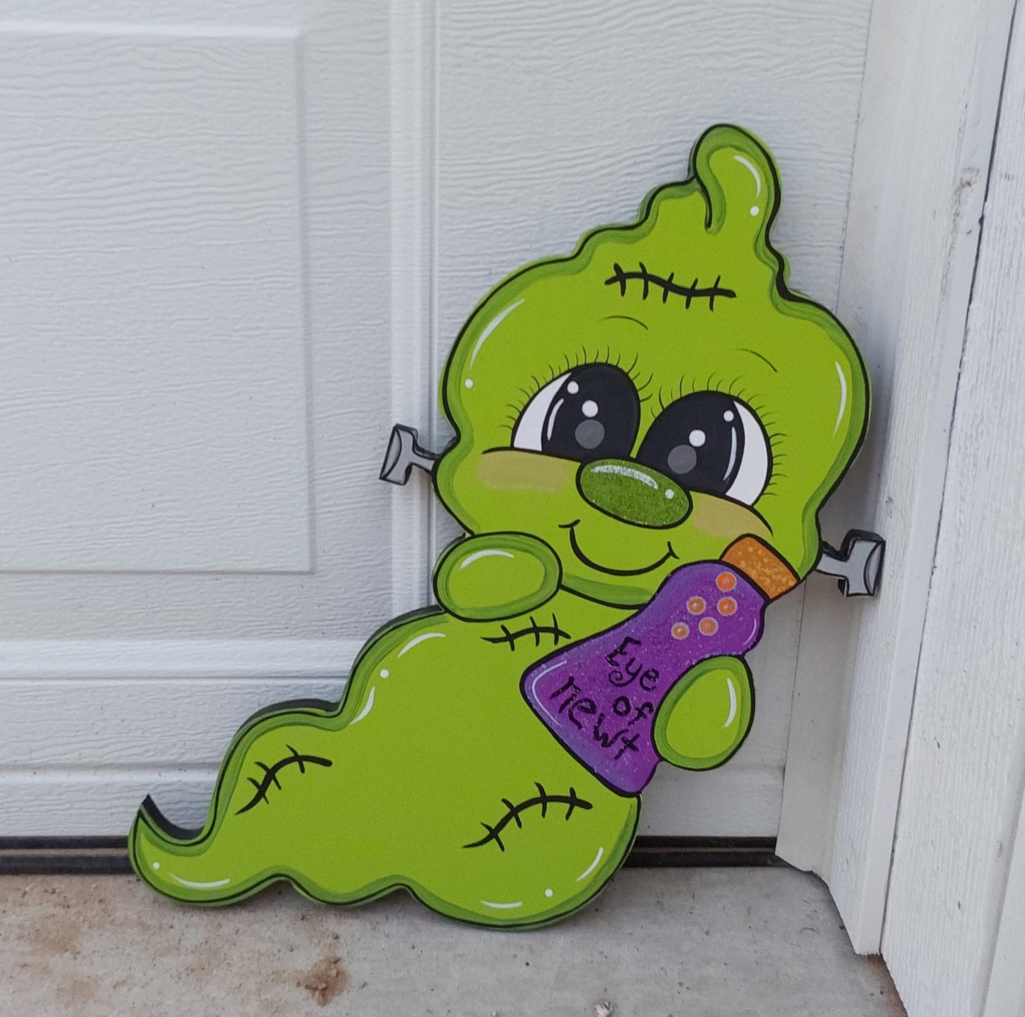 Frankenstein Ghost Halloween Yard Art, Hand-Painted Wood Decoration