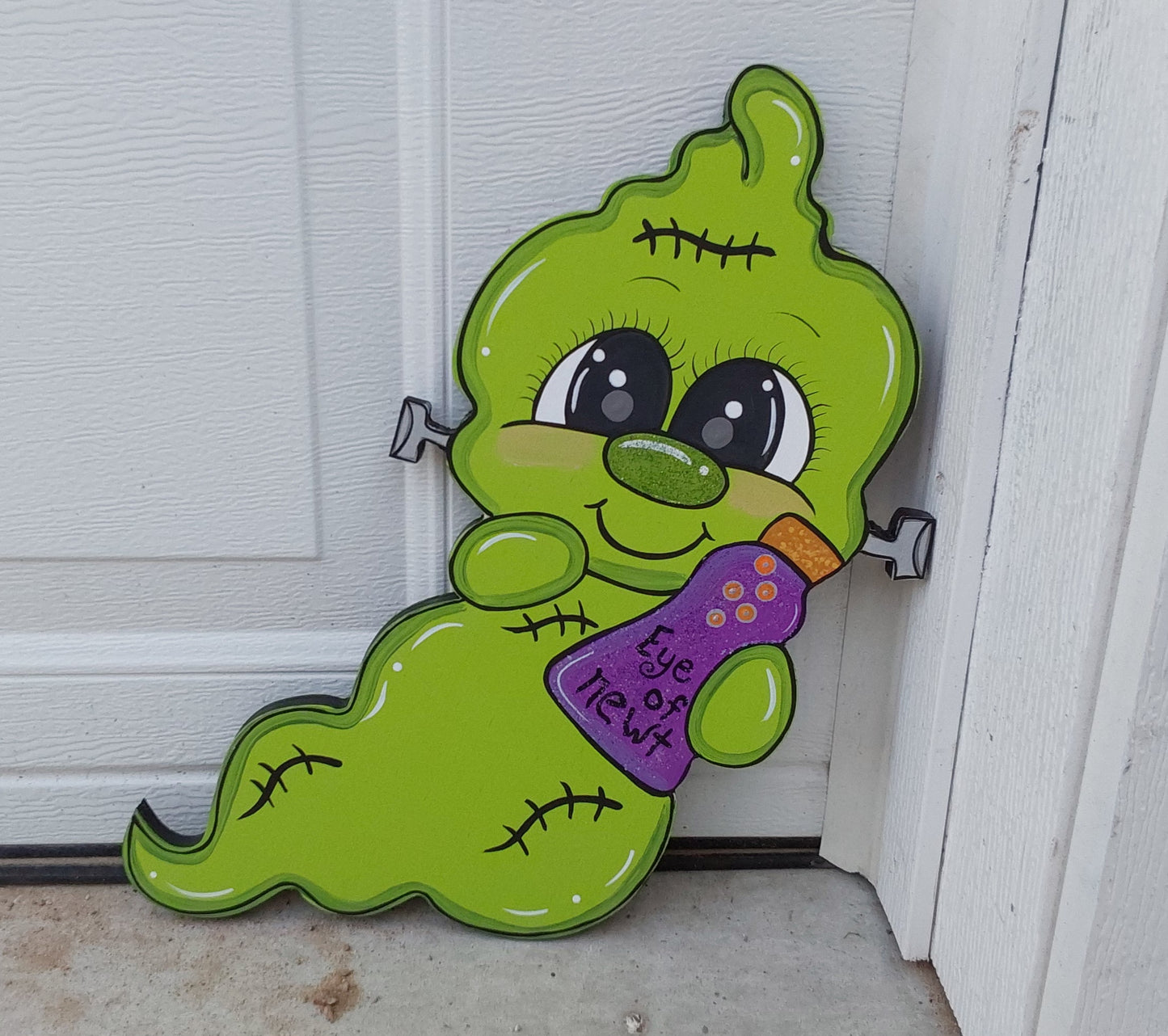 Frankenstein Ghost Halloween Yard Art, Hand-Painted Wood Decoration