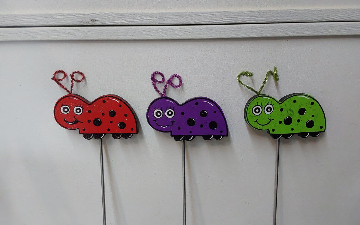 Garden Bug, Ladybug Plant Pokes, Garden Decor Wood Outdoor Decorations, Outdoor Lawn Yard Art