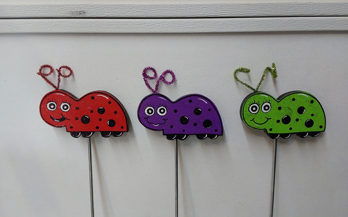 Garden Bug, Ladybug Plant Pokes, Garden Decor Wood Outdoor Decorations, Outdoor Lawn Yard Art