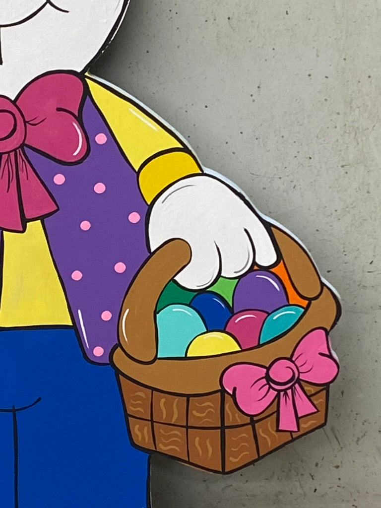 Happy Easter Bunny holding Easter Basket Wood Outdoor Yard Art Sign, Easter Outdoor Decorations, Easter Eggs
