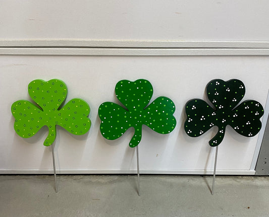 St. Patrick's Day Clover Shamrock Wood Plant Poke, Yard Art Sign, St. Patty's Outdoor Decorations