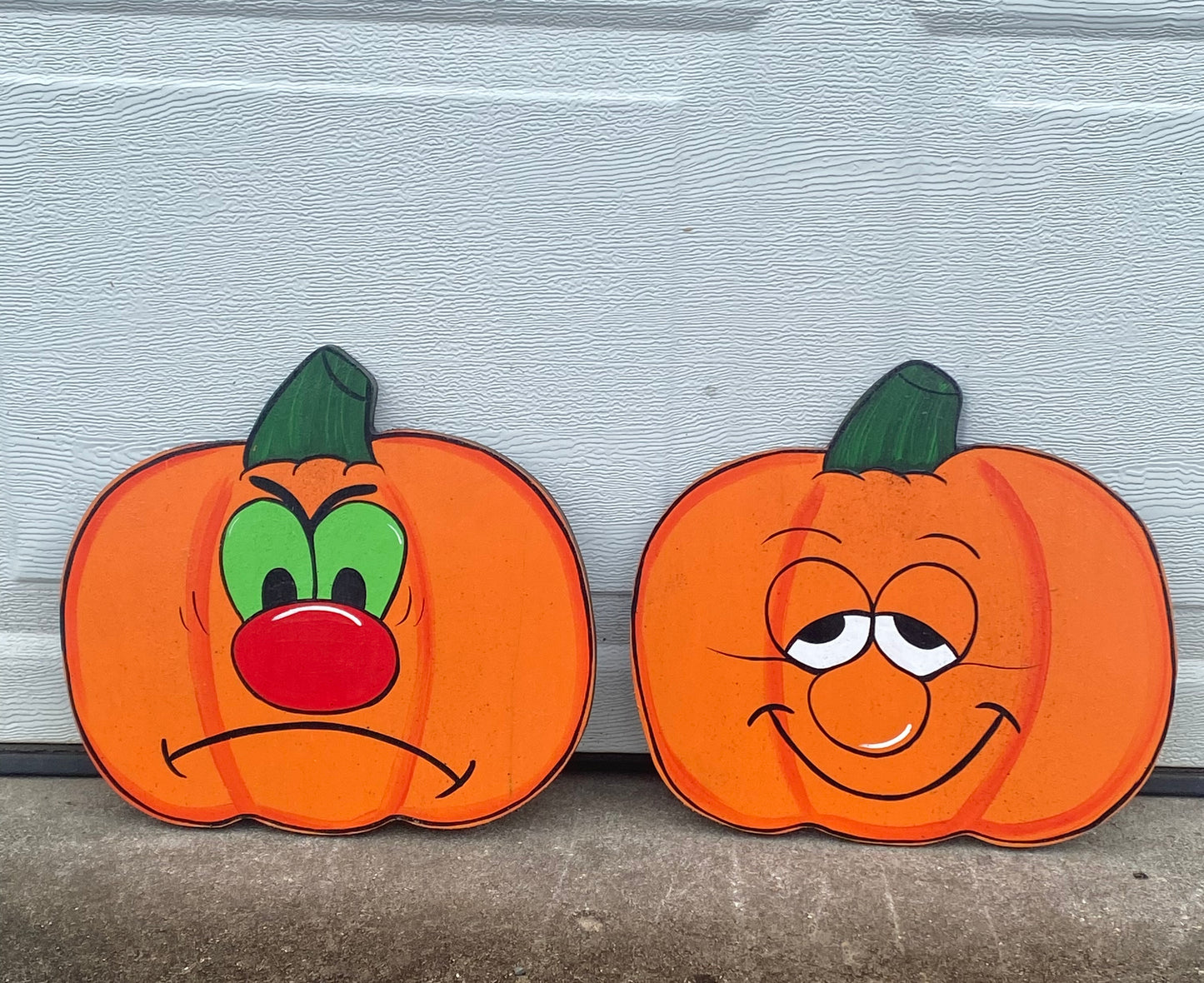 Halloween Jack-O-Lantern Pumpkins, Set of 2, Wood Outdoor Yard Art Sign, Outdoor Decorations