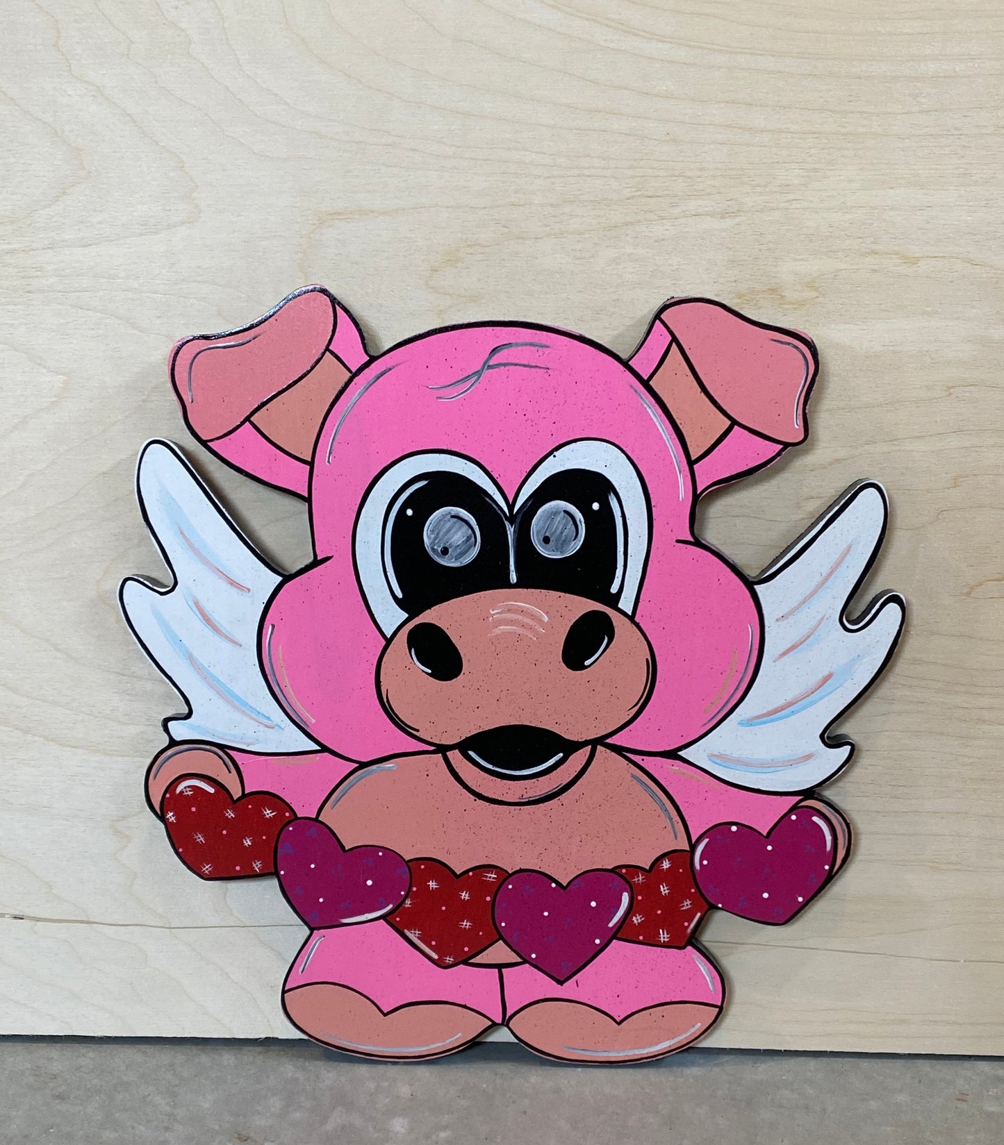 Flying Pig Valentine’s Day Wood Outdoor Yard Art Sign, Door Hanger, Garden Decor