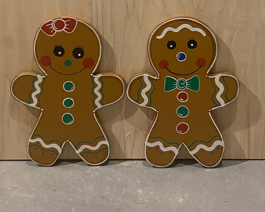 Christmas Gingerbread Man, Woman, Wood Outdoor Yard Art Sign, Gingerbread Lawn Decorations, Garden Stake, Plant Pokes, Gingerbread, Set of 2