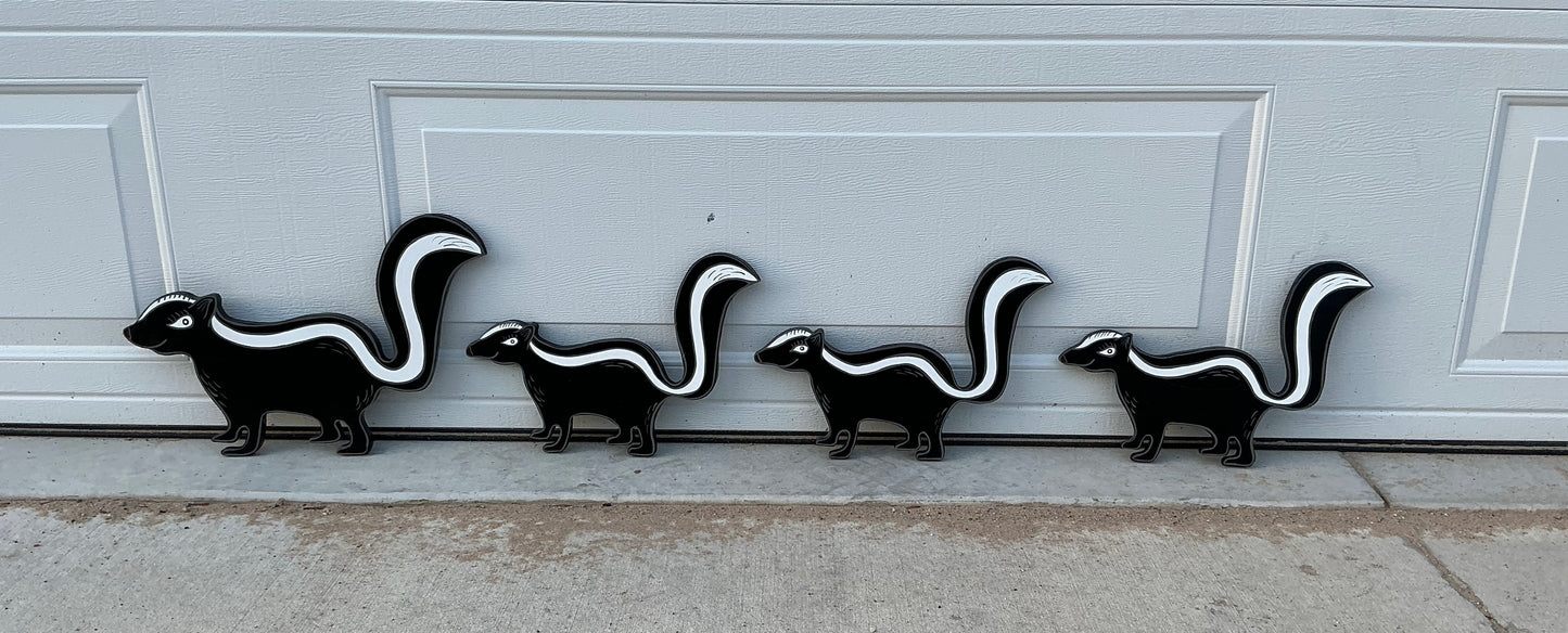 Skunk Family Wood Outdoor Yard Art Sign, Set of 4, Mama and her babies, skunks