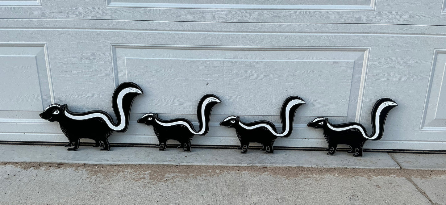 Skunk Family Wood Outdoor Yard Art Sign, Set of 4, Mama and her babies, skunks