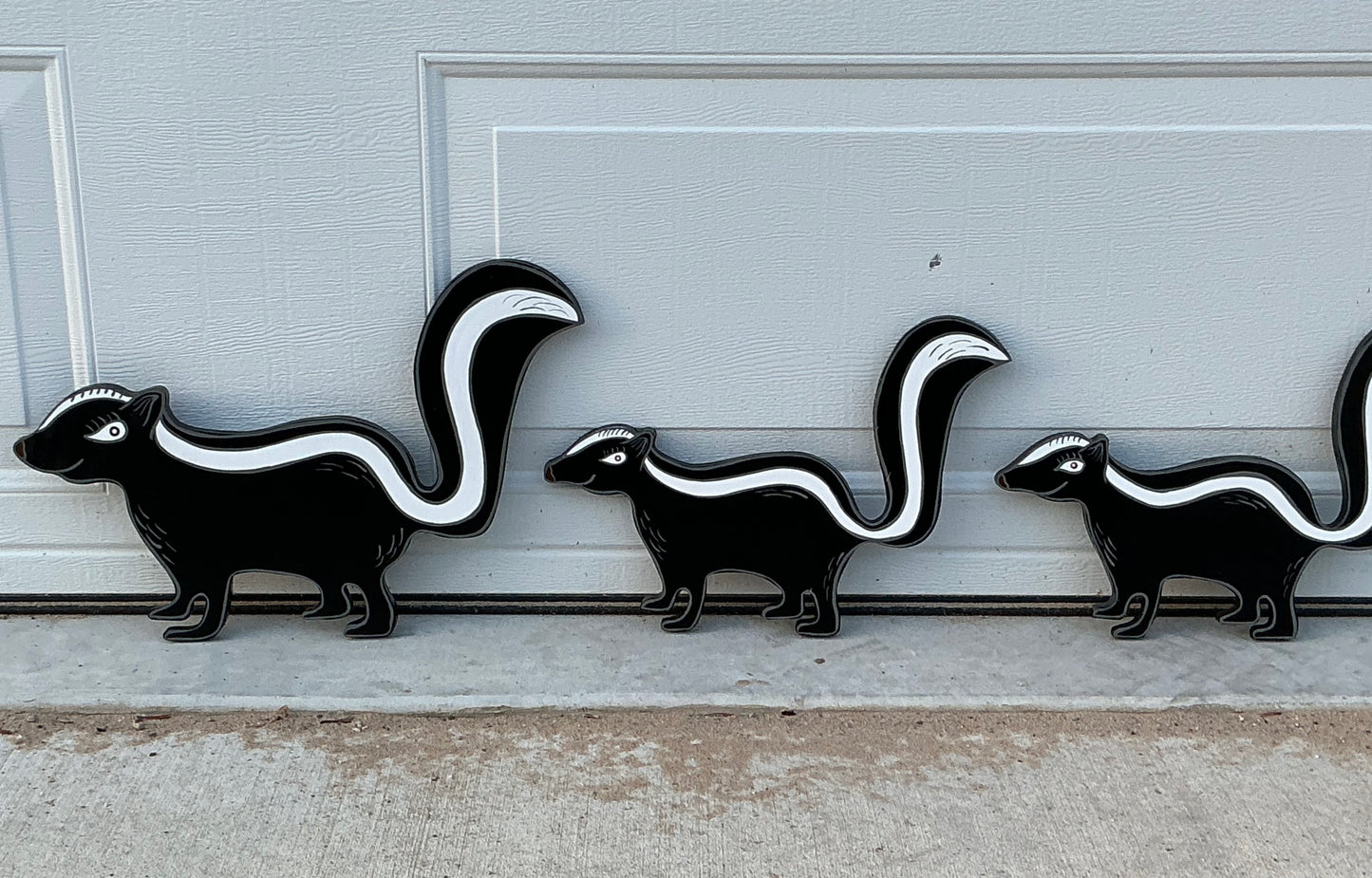 Skunk Family Wood Outdoor Yard Art Sign, Set of 4, Mama and her babies, skunks