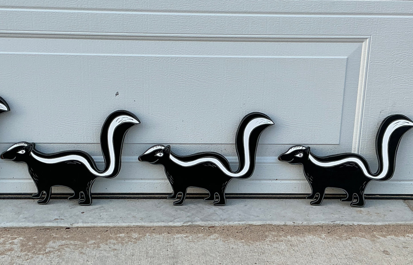 Skunk Family Wood Outdoor Yard Art Sign, Set of 4, Mama and her babies, skunks
