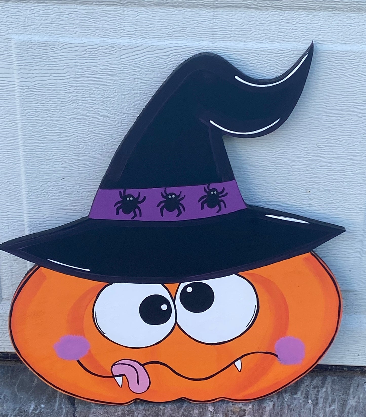 HALLOWEEN PUMPKIN WITH WITCH HAT WOOD OUTDOOR YARD ART SIGN, HALLOWEEN DECOR, PUMPKINS