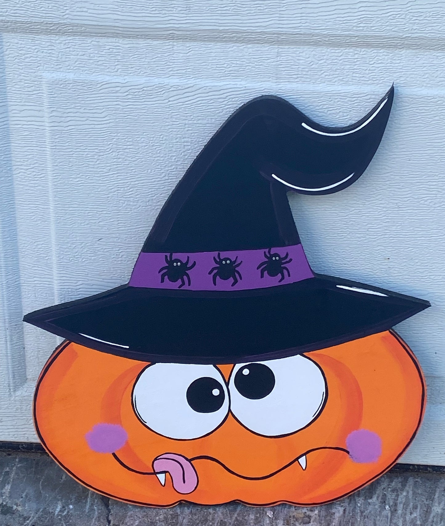 HALLOWEEN PUMPKIN WITH WITCH HAT WOOD OUTDOOR YARD ART SIGN, HALLOWEEN DECOR, PUMPKINS