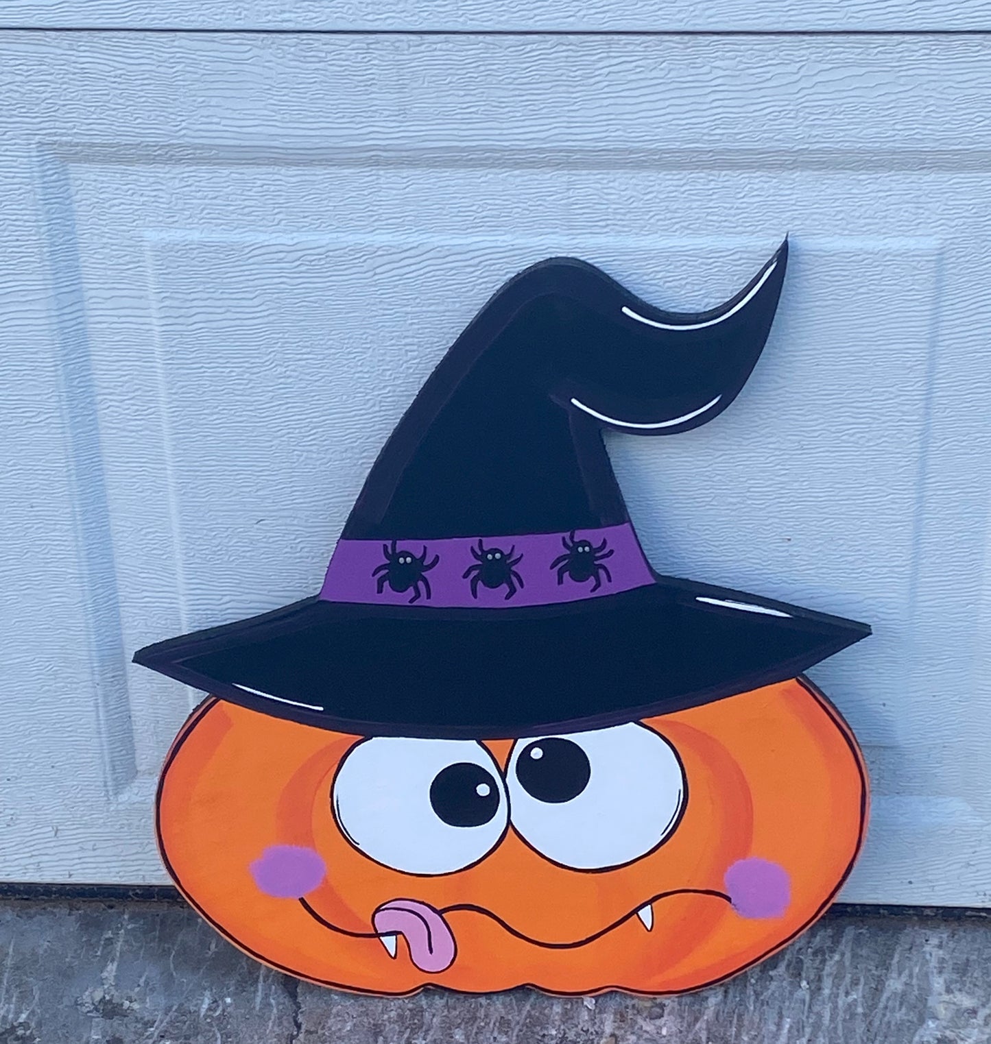 HALLOWEEN PUMPKIN WITH WITCH HAT WOOD OUTDOOR YARD ART SIGN, HALLOWEEN DECOR, PUMPKINS