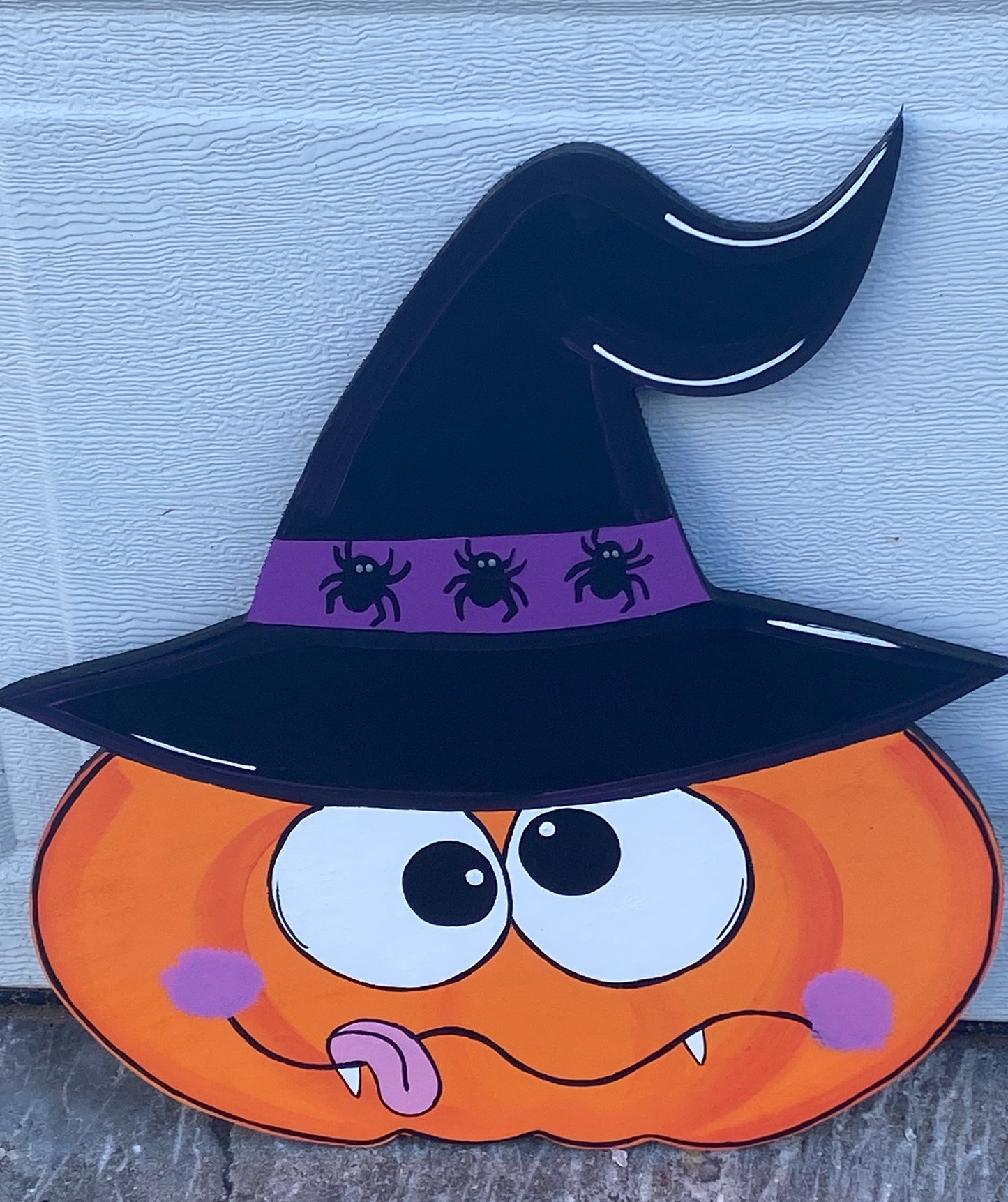 HALLOWEEN PUMPKIN WITH WITCH HAT WOOD OUTDOOR YARD ART SIGN, HALLOWEEN DECOR, PUMPKINS