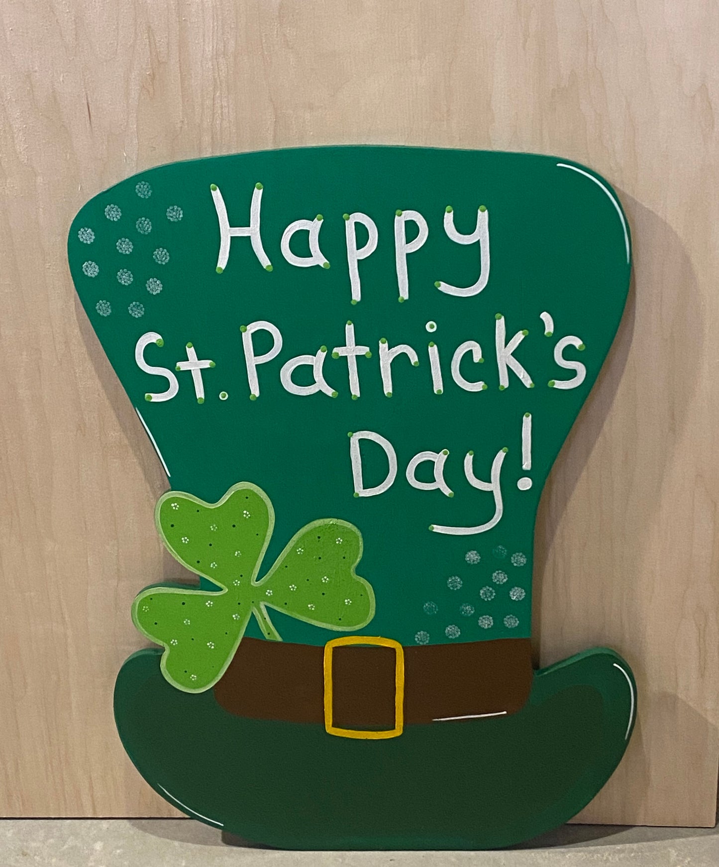 HAPPY ST. PATRICK’S DAY LEPRECHAUN HAT WOOD OUTDOOR YARD ART SIGN