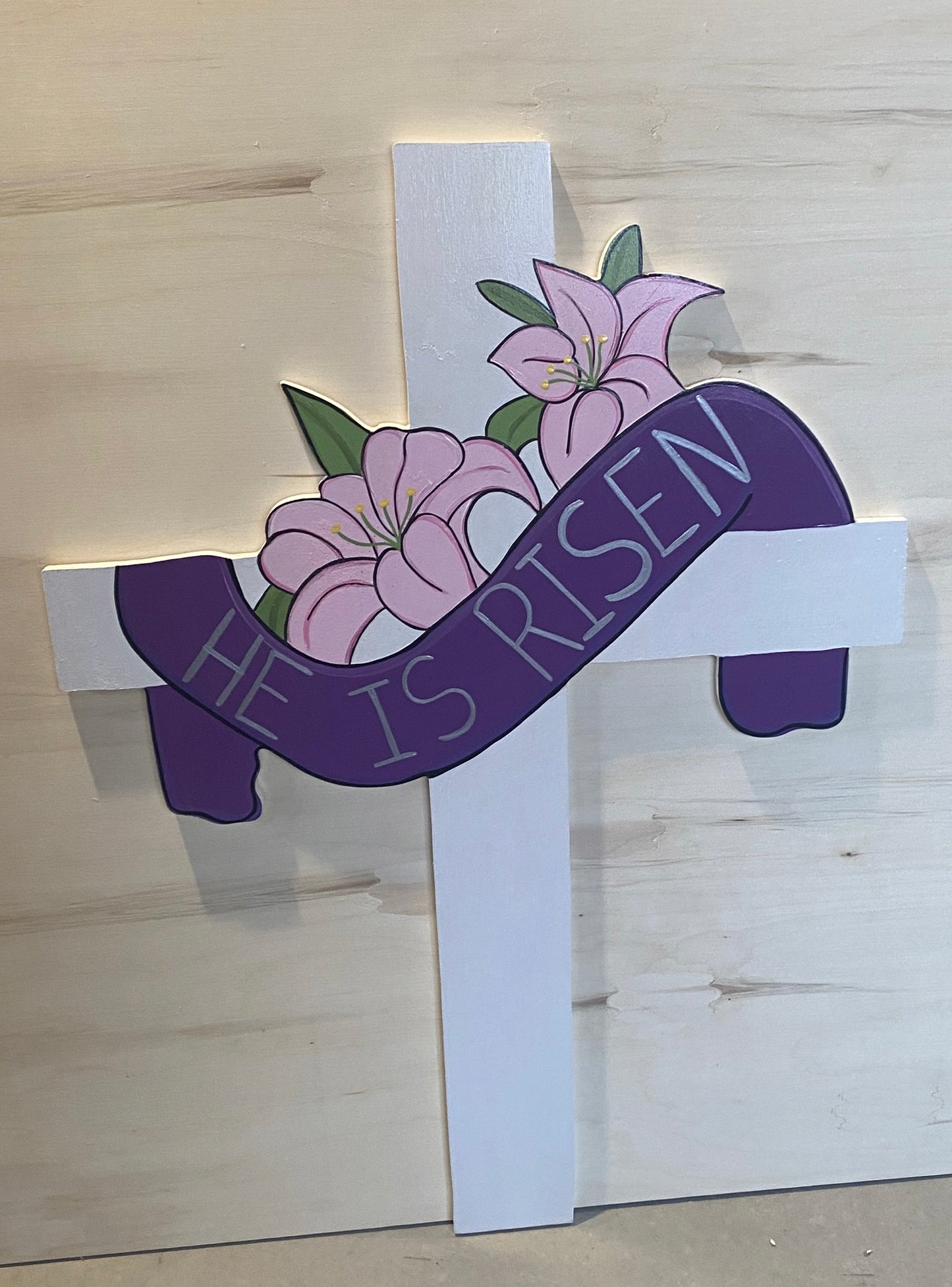 Easter He Is Risen Cross Wood Outdoor Yard Art Sign, Outdoor Easter Decorations