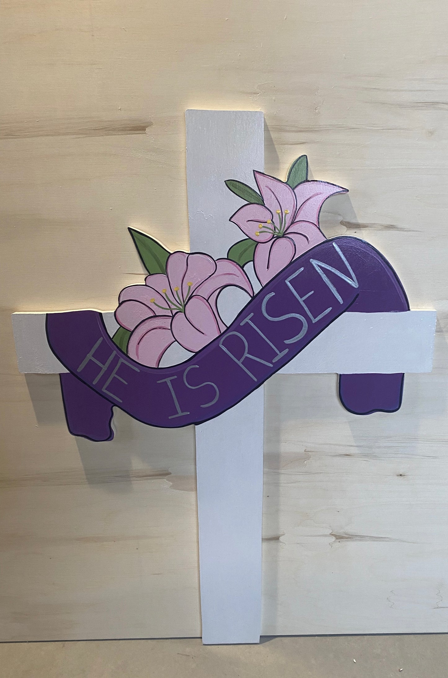 Easter He Is Risen Cross Wood Outdoor Yard Art Sign, Outdoor Easter Decorations