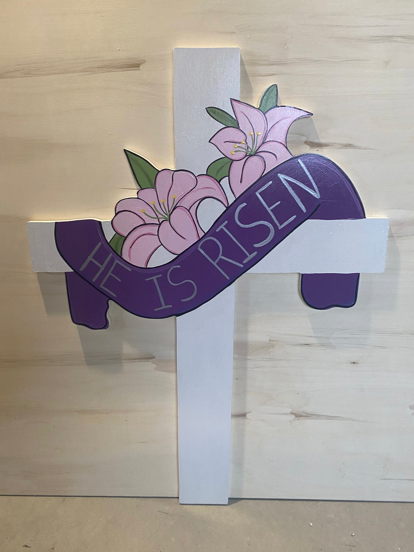 Easter He Is Risen Cross Wood Outdoor Yard Art Sign, Outdoor Easter Decorations