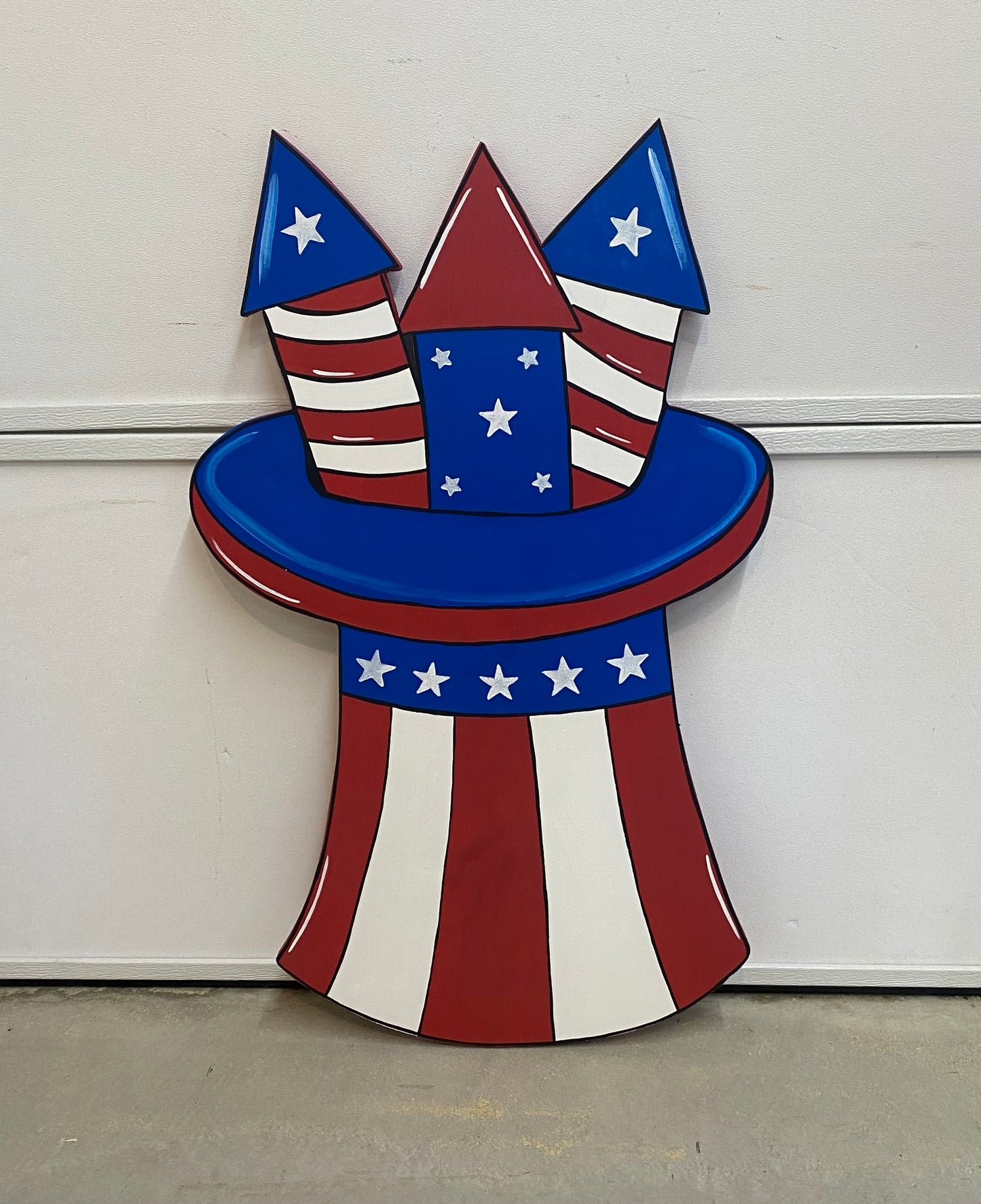 USA PATRIOTIC Uncle Sam Hat Fireworks Wood Outdoor Yard Art Sign, 4th of July Lawn