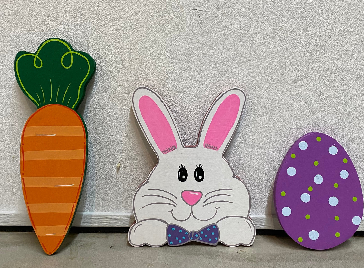 Easter Bunny Wood Yard Art or Plant Poke, Easter Decorations, Easter Egg, Carrot, Set of 3