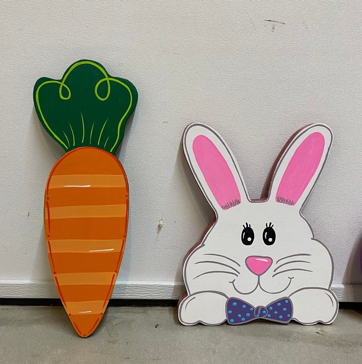 Easter Bunny Wood Yard Art or Plant Poke, Easter Decorations, Easter Egg, Carrot, Set of 3