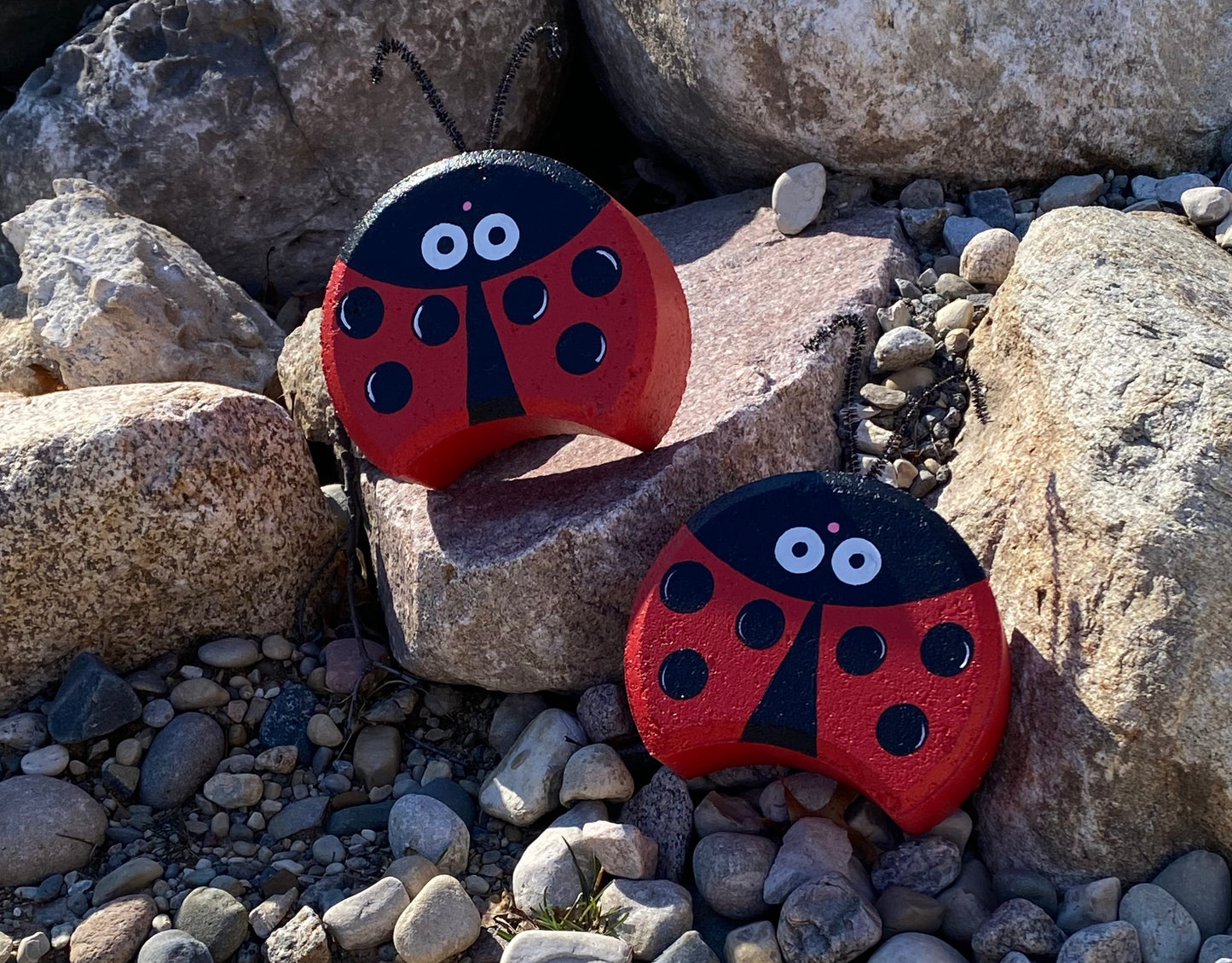 Ladybug Painted Pavers Outdoor Yard Art Decorations, Stone Pavers