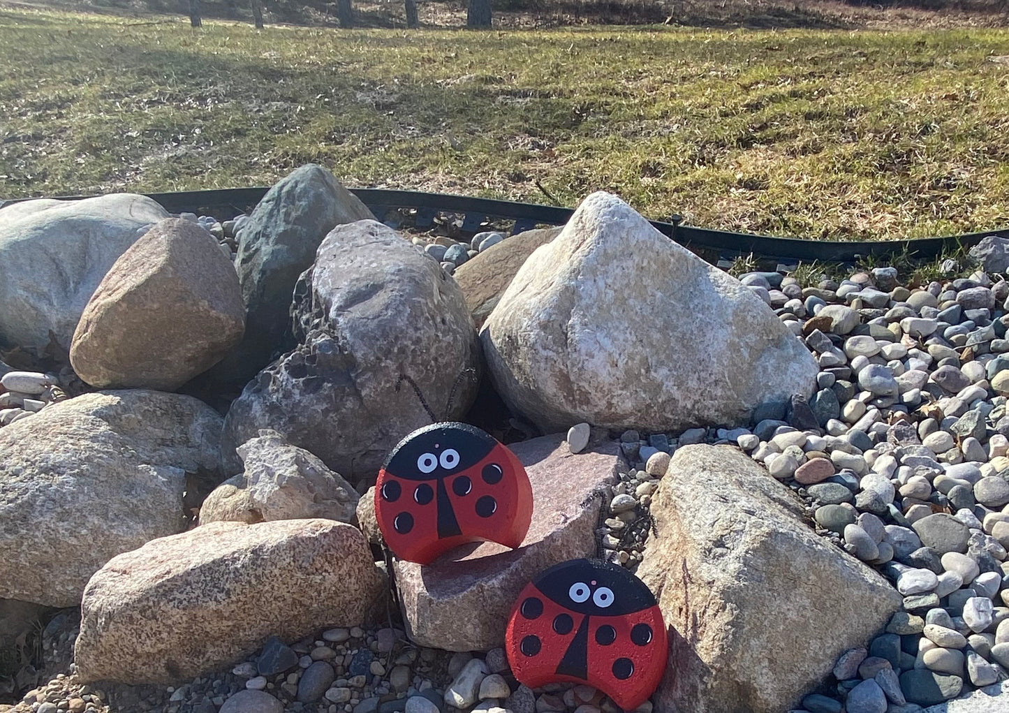 Ladybug Painted Pavers Outdoor Yard Art Decorations, Stone Pavers