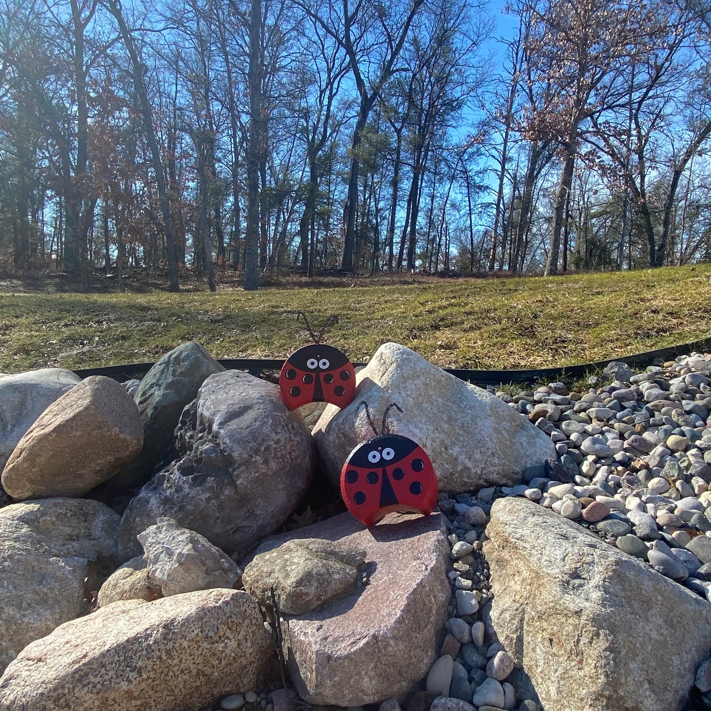 Ladybug Painted Pavers Outdoor Yard Art Decorations, Stone Pavers
