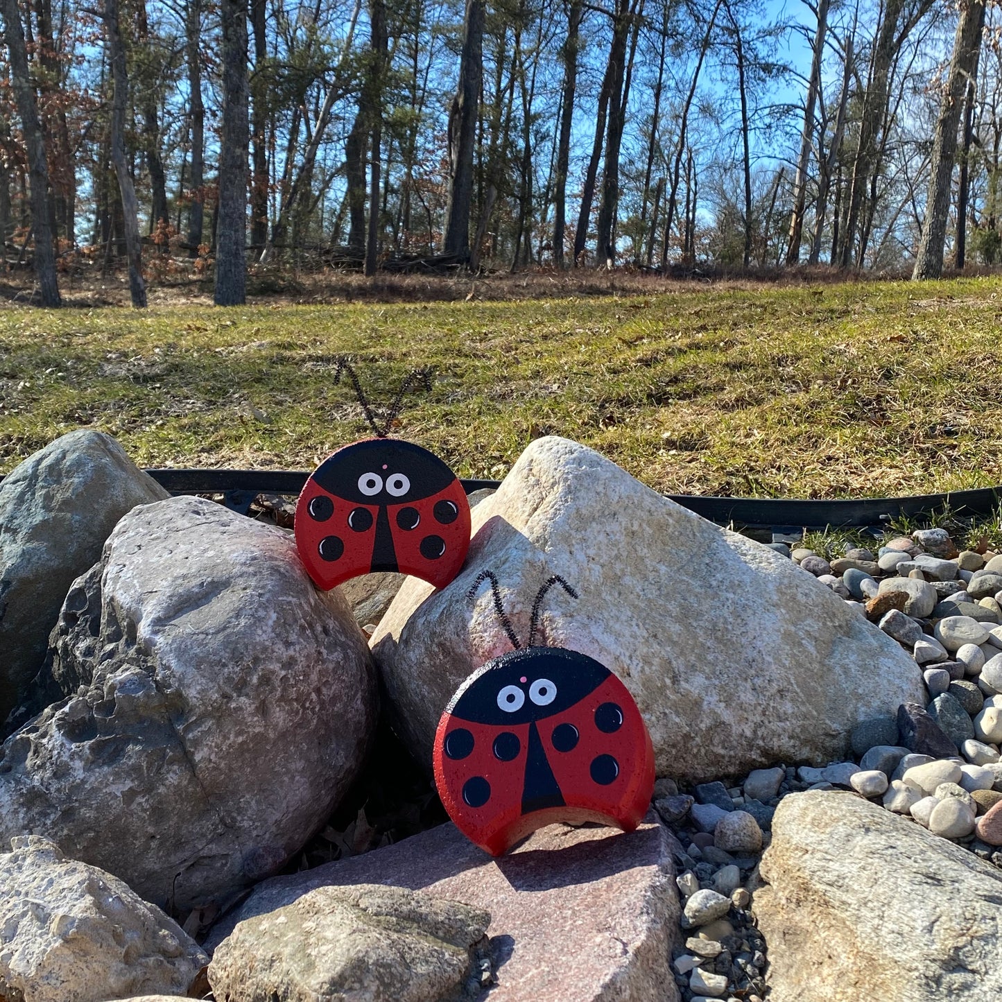 Ladybug Painted Pavers Outdoor Yard Art Decorations, Stone Pavers