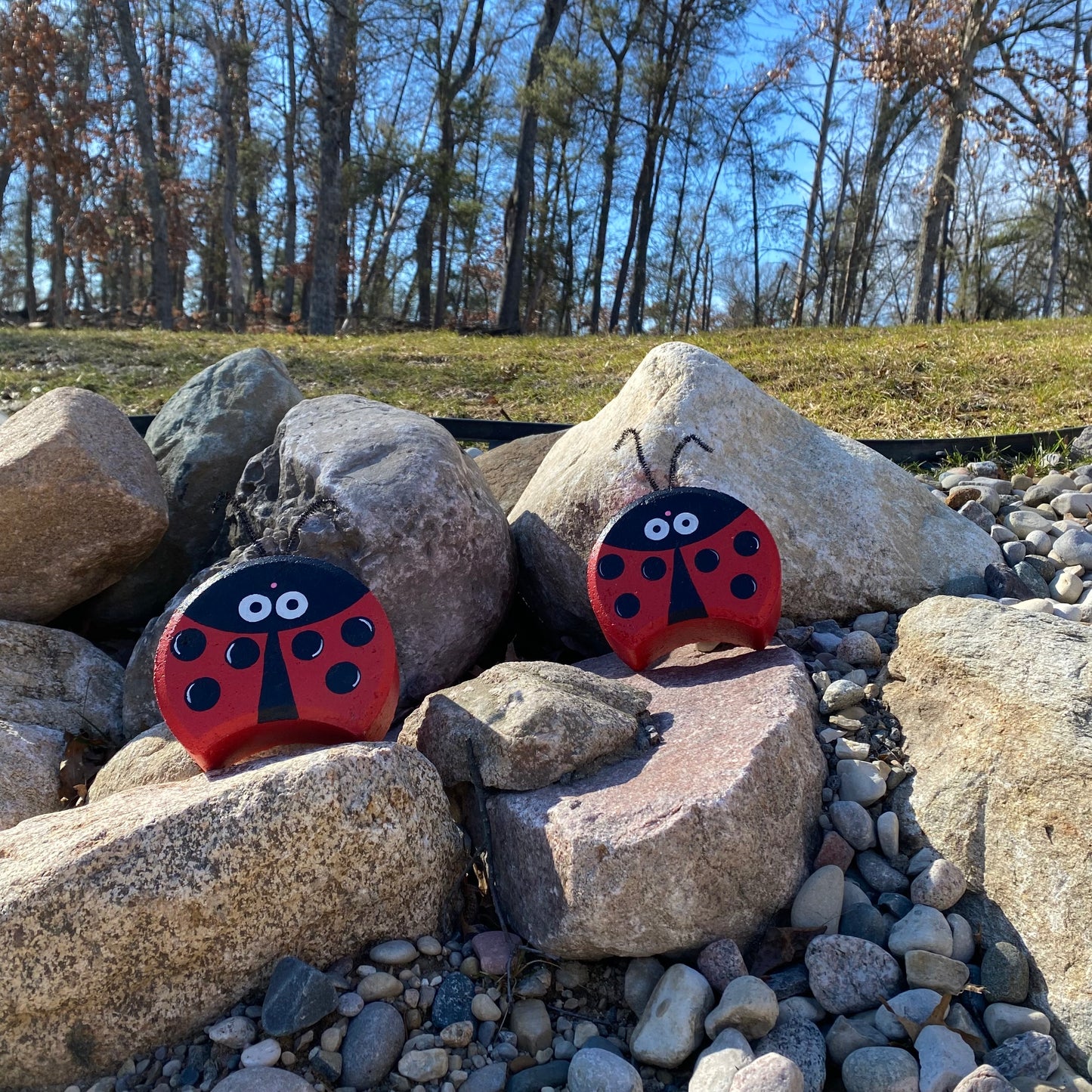 Ladybug Painted Pavers Outdoor Yard Art Decorations, Stone Pavers