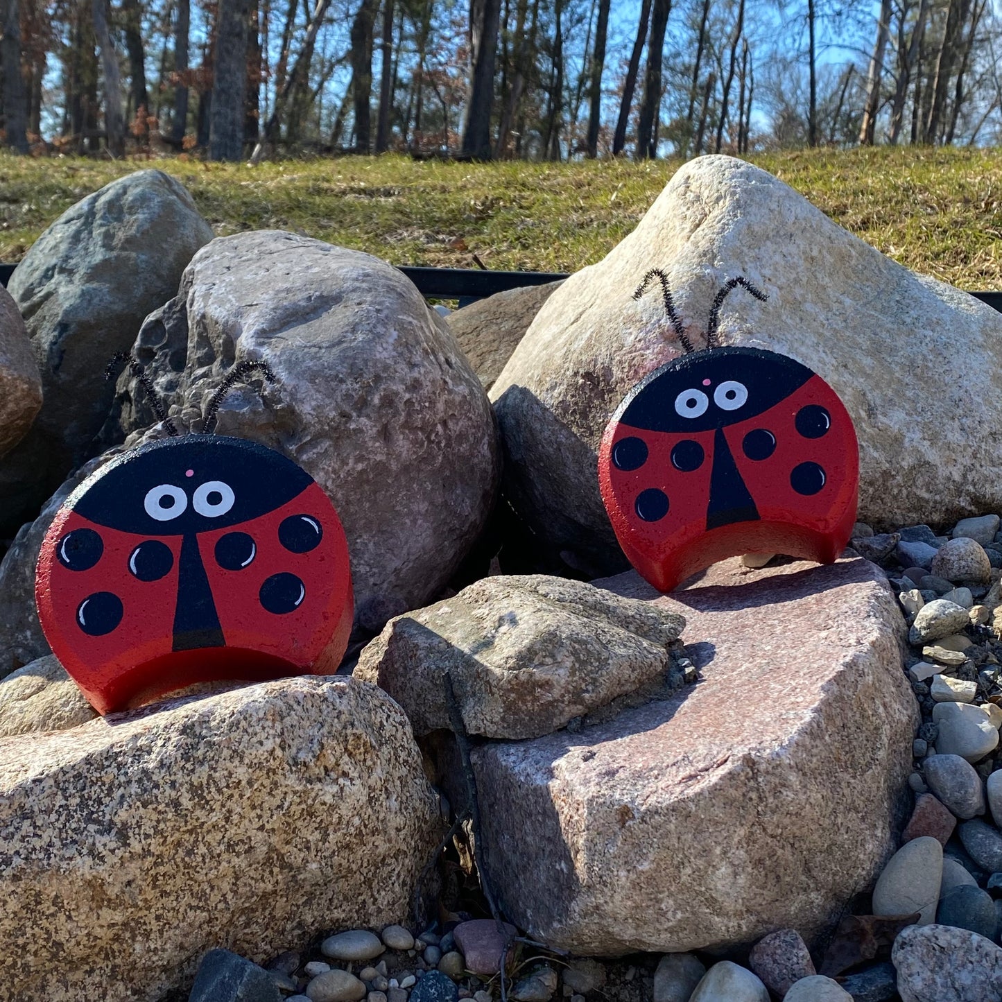 Ladybug Painted Pavers Outdoor Yard Art Decorations, Stone Pavers