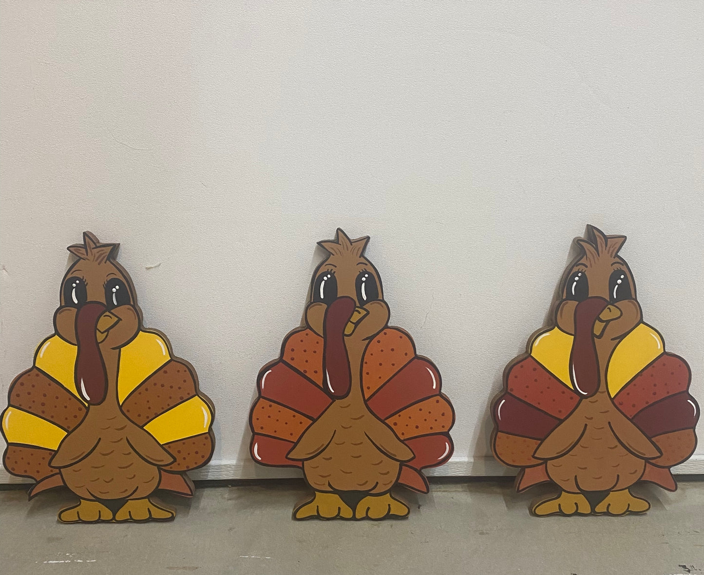 Thanksgiving Turkey Wood Outdoor Yard Art Sign, Turkey Lawn Decorations, Garden Stake, Plant Pokes, Turkeys, Set of 3