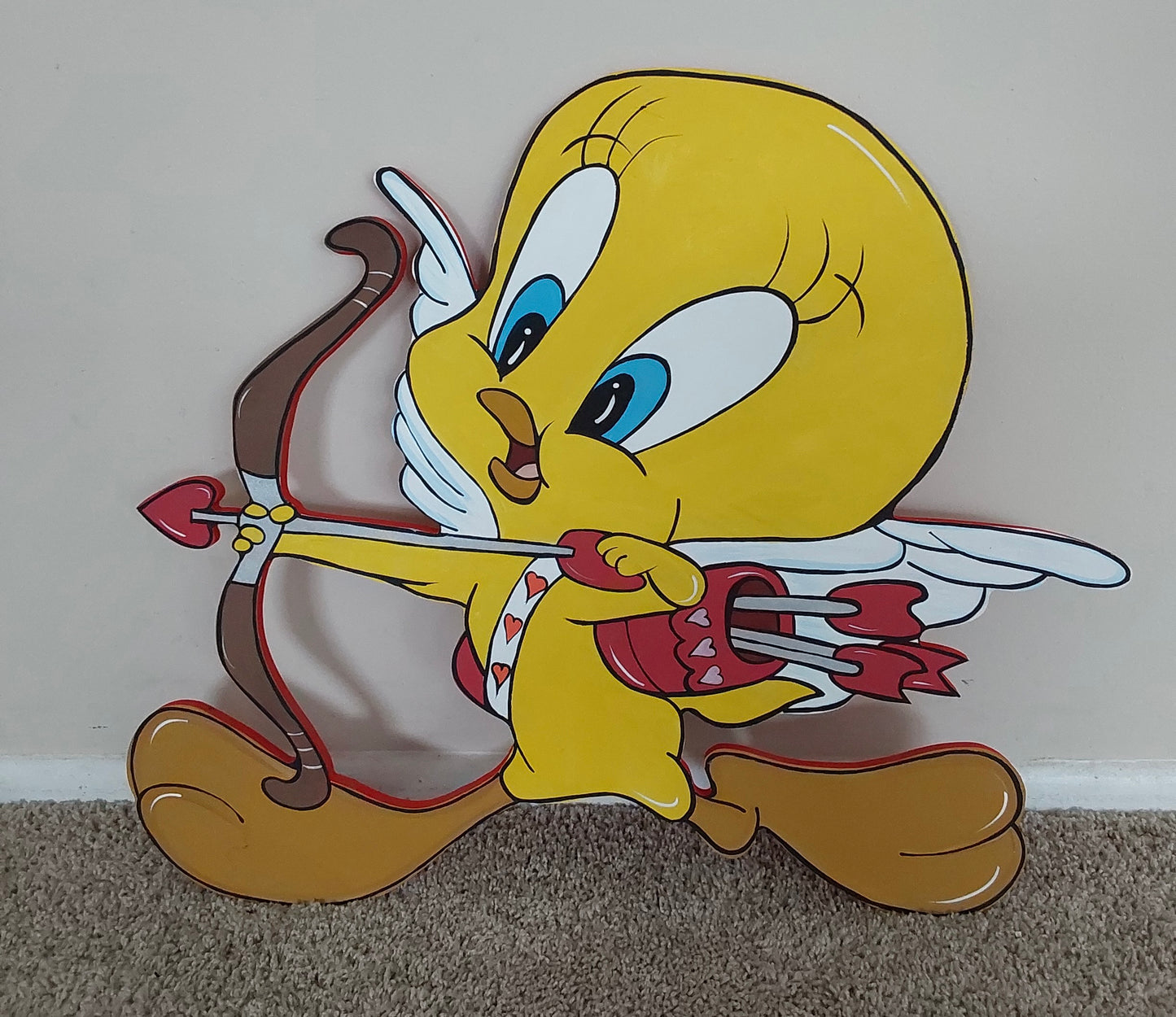 VALENTINE’S DAY TWEET BIRD YELLOW BIRDIE CUPID SILHOUETTES WOOD OUTDOOR YARD ART SIGN, VALENTINE HEART DECOR