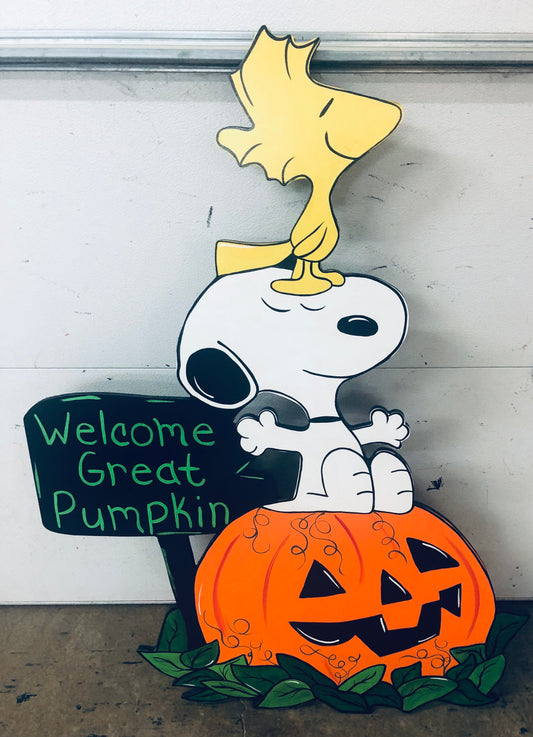 SNOOPY AND WOODSTOCK CHARLIE BROWN HALLOWEEN PUMPKIN PATCH WOOD OUTDOOR LAWN & YARD ART SIGN
