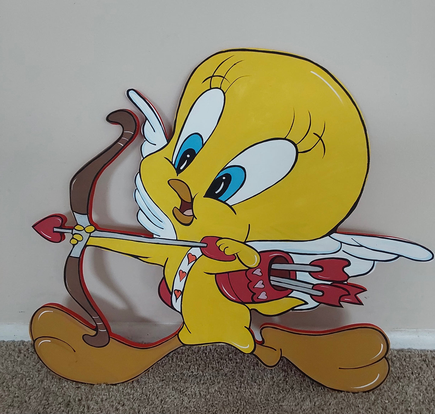 VALENTINE’S DAY TWEET BIRD YELLOW BIRDIE CUPID SILHOUETTES WOOD OUTDOOR YARD ART SIGN, VALENTINE HEART DECOR