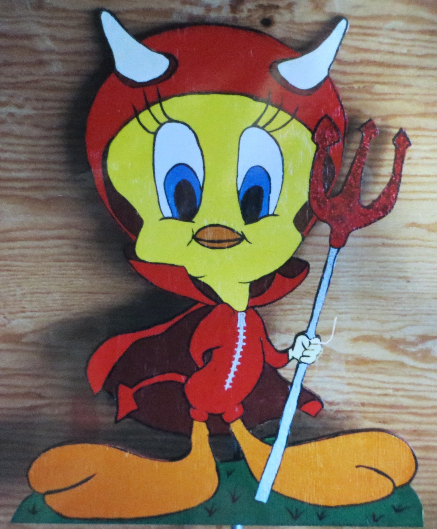 TWEETY BIRD DEVIL HALLOWEEN WOOD OUTDOOR YARD ART DECORATION!!