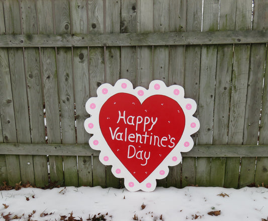 HAPPY VALENTINE’S DAY HEART WOOD OUTDOOR YARD ART SIGN, LAWN & GARDEN SIGN